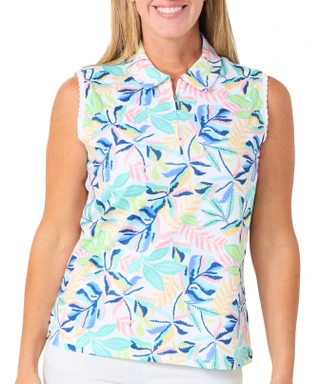 Thumbnail 1: Coral Bay Golf Petite Sleeveless Scallop Detail Tropical Golf Top 