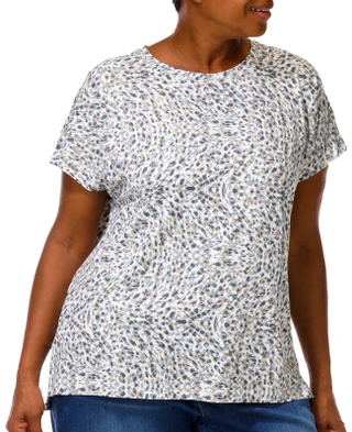 Thumbnail 3: Brisas Women's Short Sleeve Swirl Spotted Print Relaxed Top 