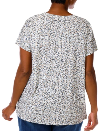 Thumbnail 4: Brisas Women's Short Sleeve Swirl Spotted Print Relaxed Top 
