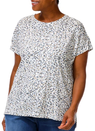 Thumbnail 1: Brisas Women's Short Sleeve Swirl Spotted Print Relaxed Top 