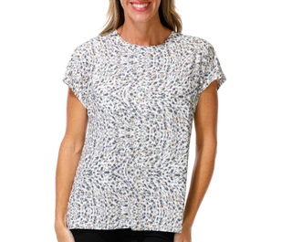Thumbnail 2: Brisas Women's Short Sleeve Swirl Spotted Print Relaxed Top 