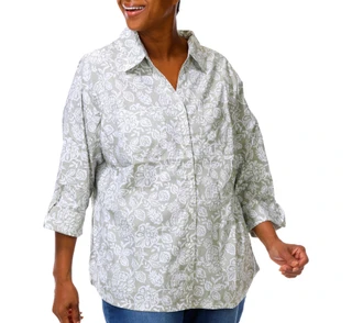Thumbnail 2: Coral Bay Plus 3/4 Sleeve Polka Dot Button Down Top 