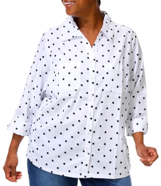 Thumbnail 1: Coral Bay Plus 3/4 Sleeve Polka Dot Button Down Top 