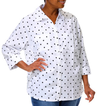 Thumbnail 5: Coral Bay Plus 3/4 Sleeve Polka Dot Button Down Top 