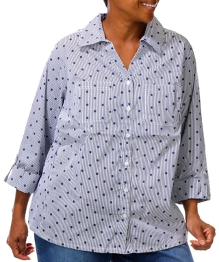 Thumbnail 1: Coral Bay Plus 3/4 Sleeve Polka Dot Button Down Top 
