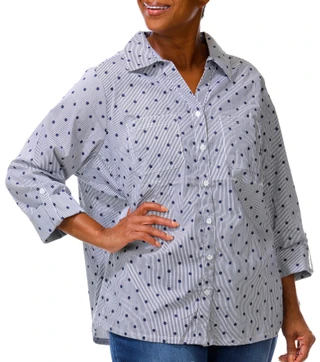 Thumbnail 5: Coral Bay Plus 3/4 Sleeve Polka Dot Button Down Top 