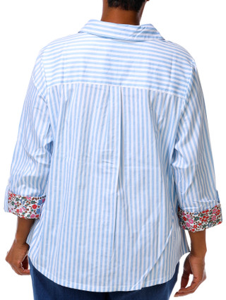 Thumbnail 2: Coral Bay Plus 3/4 Sleeve Stripe Floral Trim Button Down Top 
