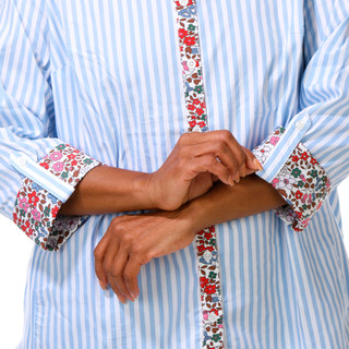 Thumbnail 5: Coral Bay Plus 3/4 Sleeve Stripe Floral Trim Button Down Top 