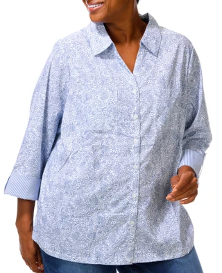 Thumbnail 1: Coral Bay Plus 3/4 Sleeve Paisley Print Button Down Top 