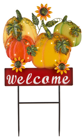 Thumbnail 1: Autumn Gatherings 30 in Harvest LED Welcome Pumpkin Patch Yard Stake 
