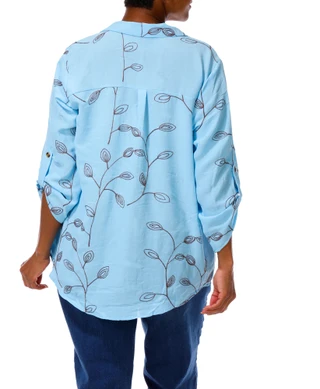 Thumbnail 3: Anneliese Women's Embroidered Floral Button Down Top  
