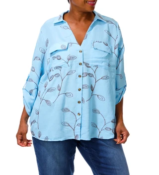 Thumbnail 1: Anneliese Women's Embroidered Floral Button Down Top  