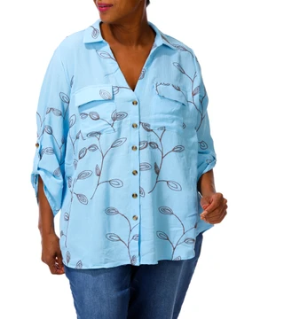 Thumbnail 5: Anneliese Women's Embroidered Floral Button Down Top  