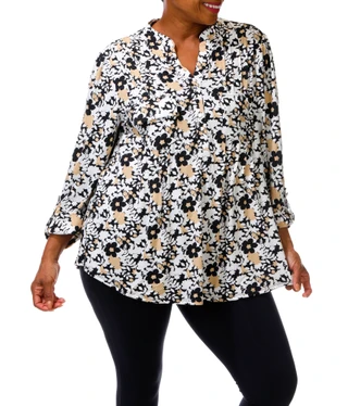 Thumbnail 1: Cocomo Women's Plus 3/4 Sleeve Split Neck Top 