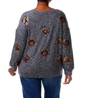 Thumbnail 2: Tru Self Women's Plus Sequins Turkey Top  