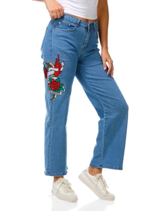 Thumbnail 1: Celebrity Ace Juniors Embroidered Wide Leg Jeans 