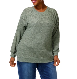 Thumbnail 1: Anneliese Women's Plus Solid Lace Knit Top 