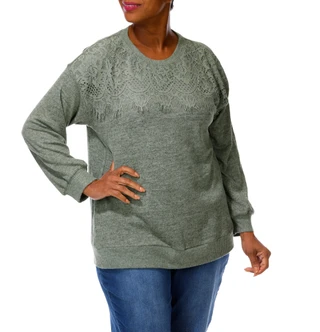 Thumbnail 4: Anneliese Women's Plus Solid Lace Knit Top 