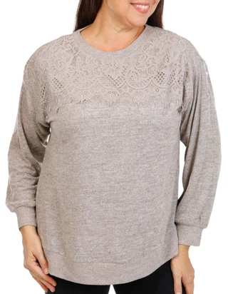 Thumbnail 1: Anneliese Women's Plus Long Sleeve Lace Knit Top 