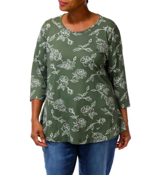 Thumbnail 1: BOBEAU Women's Plus 3/4 Sleeve Flare Hem Top 