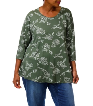 Thumbnail 3: BOBEAU Women's Plus 3/4 Sleeve Flare Hem Top 