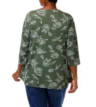 Thumbnail 4: BOBEAU Women's Plus 3/4 Sleeve Flare Hem Top 