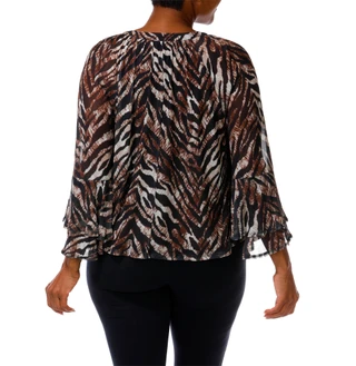 Thumbnail 3: Ava & Grace Women's Plus Bell Sleeve Tie Front Keyhole Blouse 