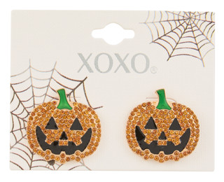 Thumbnail 1: XOXO Halloween Crystal Jack-o-Lantern Large Stud Earrings 