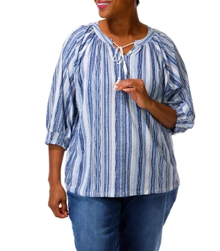 Thumbnail 4: Joie De Vivre Women's Plus Tie Front Keyhole Top 