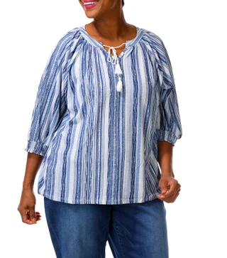 Thumbnail 1: Joie De Vivre Women's Plus Tie Front Keyhole Top 