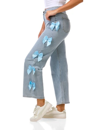 Thumbnail 3: Celebrity Ace Juniors Wide Leg Retro Jeans w/ Bows 