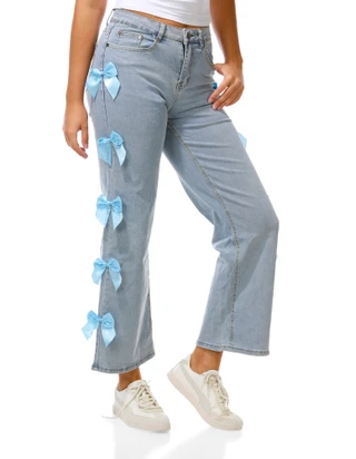 Thumbnail 1: Celebrity Ace Juniors Wide Leg Retro Jeans w/ Bows 
