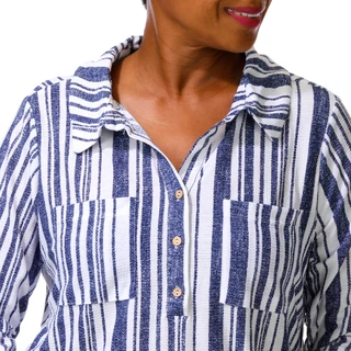 Thumbnail 2: Joie De Vivre Women's Plus 3/4 Sleeve Double Pocket Collared Top 