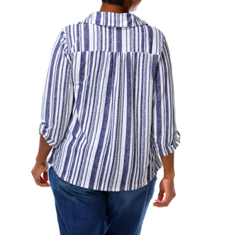 Thumbnail 4: Joie De Vivre Women's Plus 3/4 Sleeve Double Pocket Collared Top 