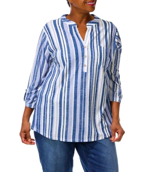 Thumbnail 1: Joie De Vivre Women's Plus Quarter Button Top  