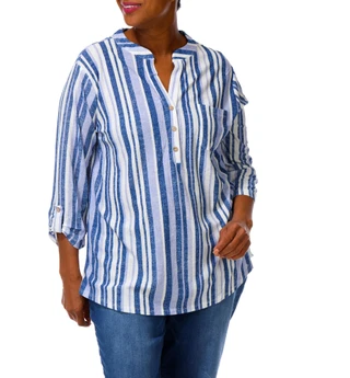 Thumbnail 3: Joie De Vivre Women's Plus Quarter Button Top  