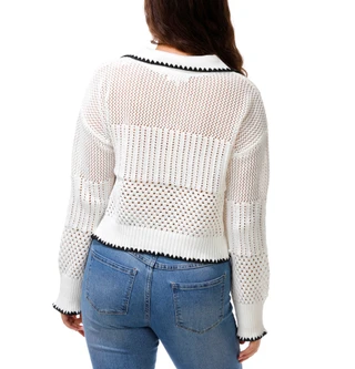 Thumbnail 2: No Comment Juniors Split Neck Open Knit Sweater 