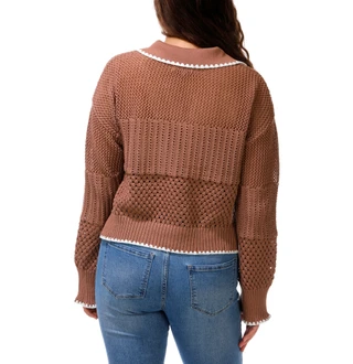 Thumbnail 2: No Comment Juniors Split Neck Open Knit Sweater 