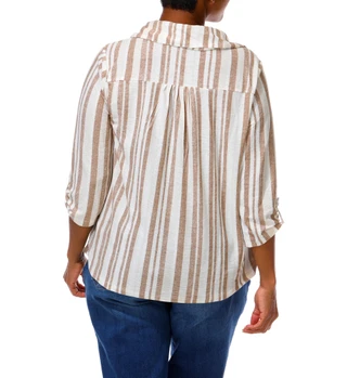 Thumbnail 2: Joie De Vivre Women's Plus 3/4 Sleeve Split Neck Collar Shirt 