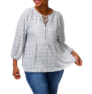 Thumbnail 1: BOBEAU Women's Plus Tie Front Keyhole Top 