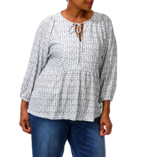 Thumbnail 4: BOBEAU Women's Plus Tie Front Keyhole Top 