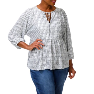 Thumbnail 5: BOBEAU Women's Plus Tie Front Keyhole Top 
