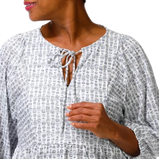 Thumbnail 6: BOBEAU Women's Plus Tie Front Keyhole Top 