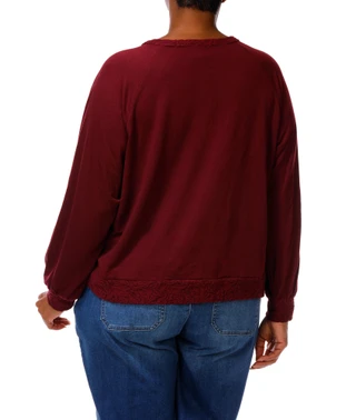 Thumbnail 2: BOBEAU Women's Plus Long Sleeve Lace Trim Top 