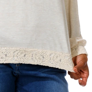 Thumbnail 2: BOBEAU Women's Plus Long Sleeve Lace Trim Top 