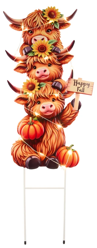 Thumbnail 1: Autumn Gatherings 36 in Harvest LED Happy Fall Highland Cows Yard Stake 