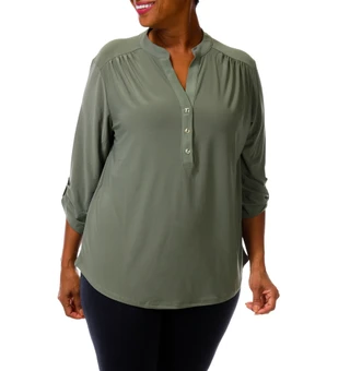 Thumbnail 1: Joie De Vivre Women's Plus 3/4 Sleeve Split Neck Top 