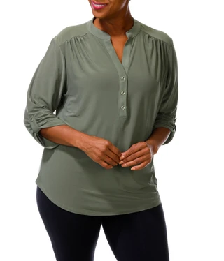 Thumbnail 5: Joie De Vivre Women's Plus 3/4 Sleeve Split Neck Top 