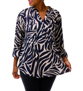 Thumbnail 1: Cocomo Women's Plus 3/4 Sleeve Split Neck Front Pleat Top 