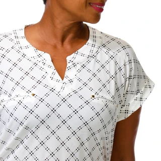 Thumbnail 3: Flower & Feather Women's Plus Short Sleeve Split Neck Top 